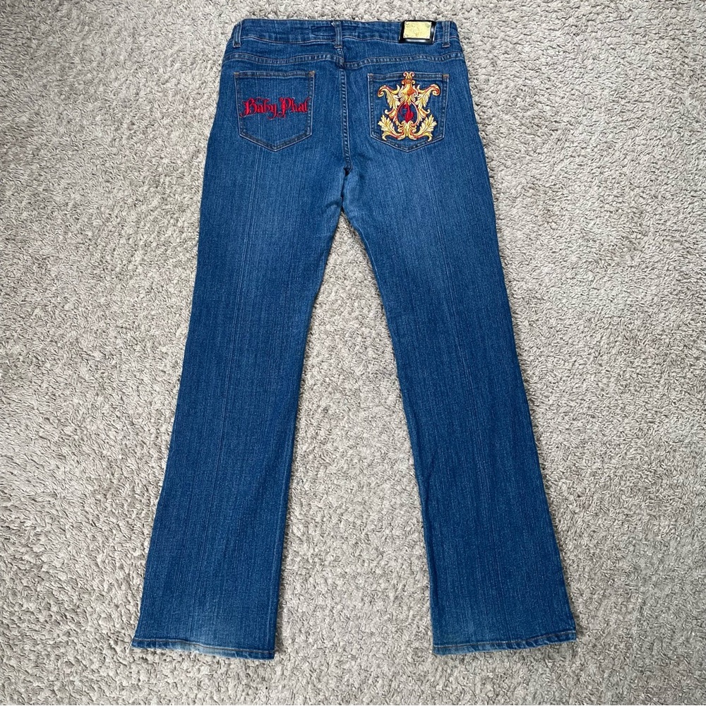 Baby Phat Women’s Jeans Size 14 Y2K Bootcut Embroidered Logo Grunge Dark Wash